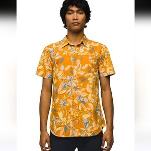 Prana Men's Orange Floral Short Sleeve Button-Down Shirt For a Cool Guy